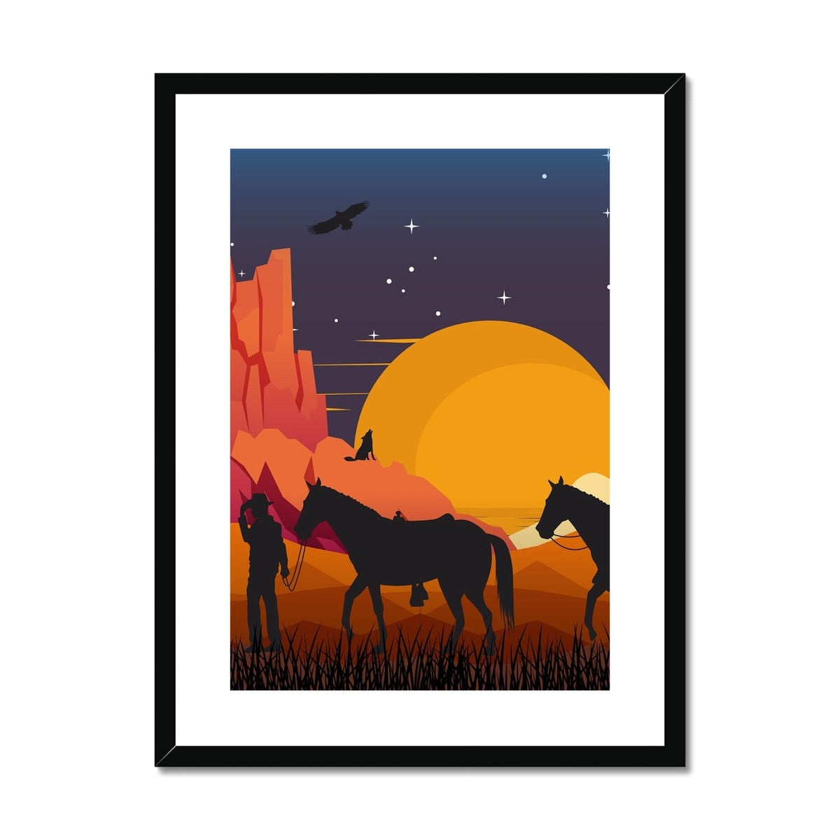 Country Night Scene Framed & Mounted Print