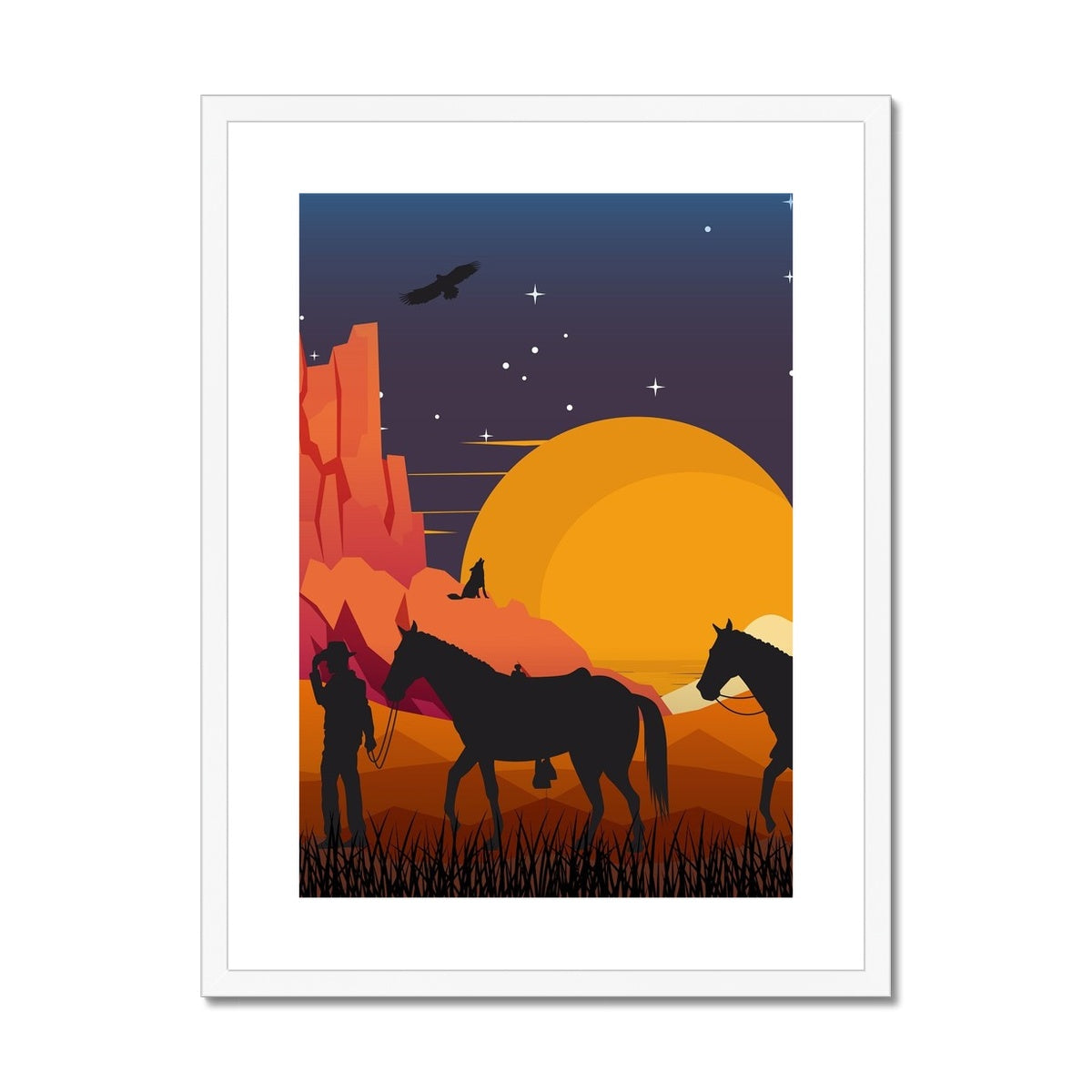Country Night Scene Framed & Mounted Print