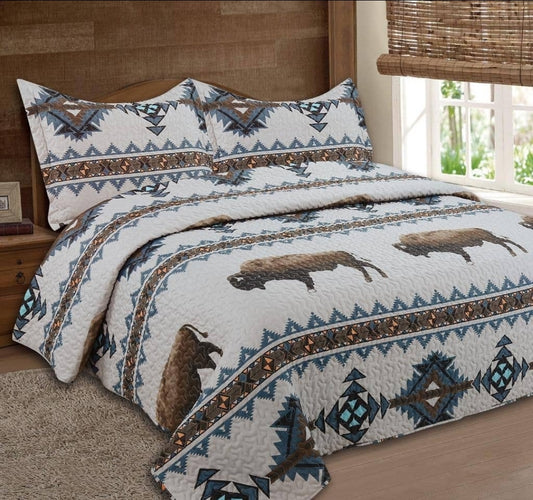 Turquiose Navajo Buffalo 3pc Bedspread Sey